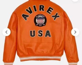 Chaqueta bomber de piel de vaca naranja para hombre, hecha a mano / Avirex Flight Style