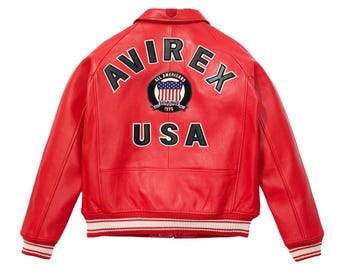 Handmade Avirex Red Leather Aviator Jacket – Vintage 90s Bomber