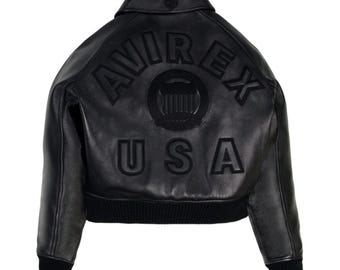Handmade Avirex Women’s Retro Cropped Bomber – Genuine Cowhide Leather, Iconic Avirex-Inspired Street Jacket
