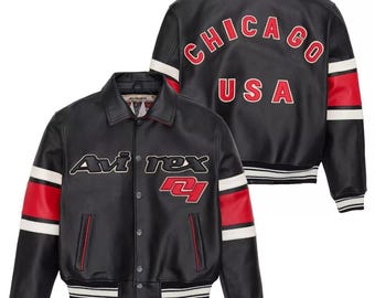 Handmade Chicago Red Avirex Icon Bomber Jacket – Genuine Cowhide Leather Aviator Flight Jacket | Retro Streetwear