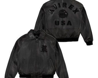 Handmade Avirex Triple Black Icon Bomber Jacket – Genuine Cowhide Leather Aviator Flight Jacket | Classic Retro Streetwear for Men & Women