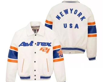 Handmade Cowhide Leather Bomber Jacket – Retro Avirex New York USA Icon