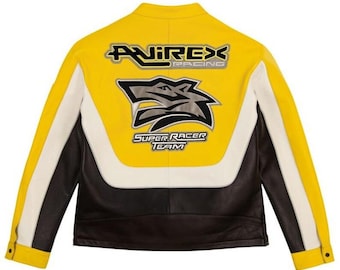 Handmade Avirex Yellow Leather Biker Jacket | Lone Wolf Racer