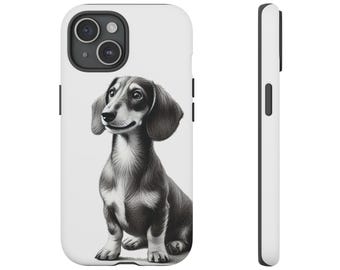Funda para teléfono resistente con dije de perro salchicha