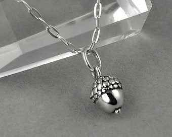 Sterling Silver Tiny Acorn Charm Pendant Necklace
