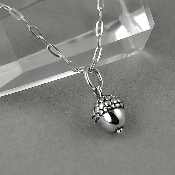 Silver Acorn Necklace, Acorn Pendant Sterling Silver, Tiny Acorn Charm Jewelry Gift Ideas