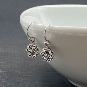 Silver Tiny Mandala Earrings, Dangle, Boho, Minimalist, Yoga Earring Gifts
