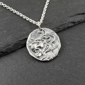 Sterling Silver Lion Necklace Ancient Greek Coin Replica, Lion Pendant Zodiac Jewelry Gifts for Men and Women