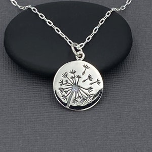 Silver Dandelion Necklace, Round Etched Dandelion Pendant Flower Necklaces Gift Ideas for Women