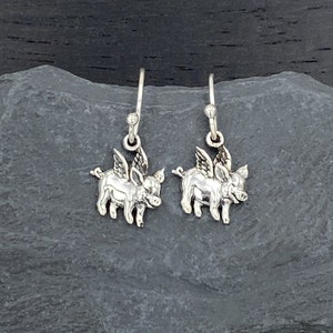 Silver Pig Earrings, Flying Pig Earrings, Cute Whimsical Jewelry Gifts for Women