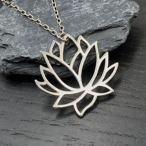 Sterling Silver Large Lotus Flower Necklace Gifts for Her, Silver Lotus Pendant Jewelry for Mom, Yoga Teacher Gifts