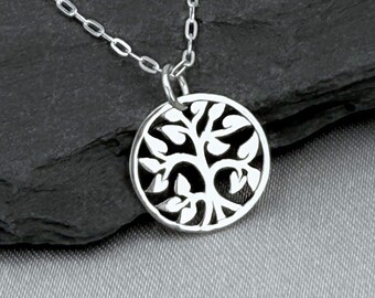Small Silver Tree of Life Charm Necklace, Round, Minimalist Nature Jewelry