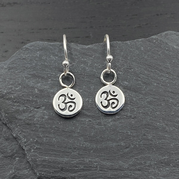 Silver Om Earrings Dangle Drop, Dangly Ohm Earrings for Women, Sterling Silver, Yoga Jewelry Gifts for Her