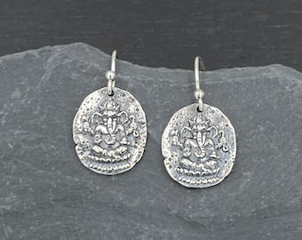Silver Ganesha Earrings for Women, Ganesh Elephant God Jewelry Gifts for Hindu Yoga Teacher