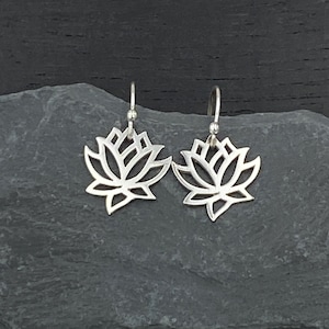 Silver Dangle Earrings for Women, Lotus Earrings, Flower Yoga Jewelry Gifts image 1