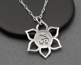 Silver Om Necklace Sanskrit Ohm Necklace, Hindu Mantra Pendant Jewelry