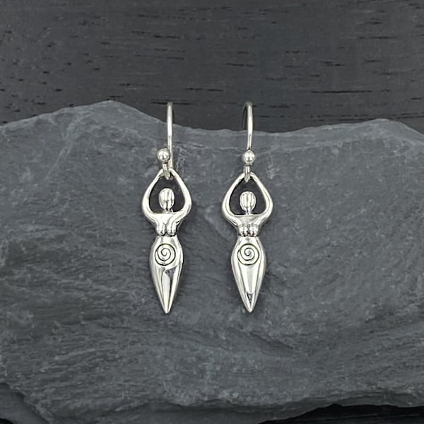 Boucles d'oreilles déesse en argent, boucles d'oreilles crochets, cadeaux bijoux déesse de la fertilité pour femme