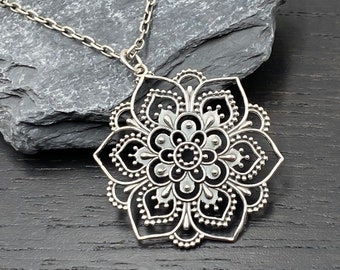 Mandala Necklace - Bohemian Necklaces for Women - Sterling Silver Mandala Pendant