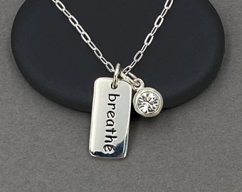 Silver Breathe Necklace for Women Sterling Silver, Just Breathe Yoga Gift Ideas