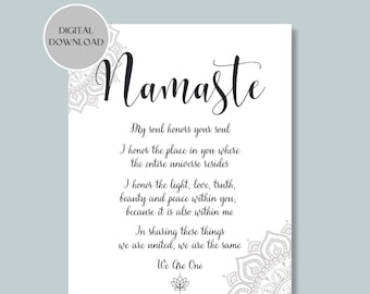 Namaste Quote Wall Art Printable Digital Download, Inspirational Words Black White Wall Decor, Mandala Yoga Studio Artwork