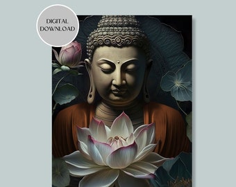 Buddha Print Digital Download Wall Art, Printable Buddhist Wall Decor, Instant Download Yoga Studio Art Prints