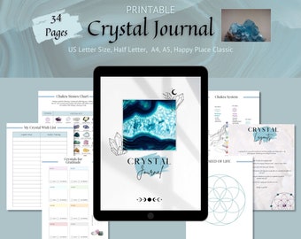 Crystal Meaning Journal and Planner,  Printable Digital Download Crystal Organization and Healing Worksheets for Manifesting