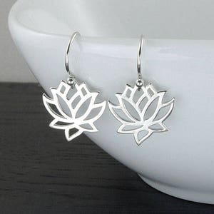 Silver Dangle Earrings for Women, Lotus Earrings, Flower Yoga Jewelry Gifts image 2