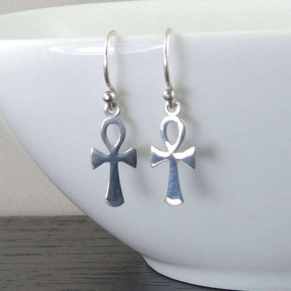 Ankh Earrings Sterling Silver Egyptian Cross Earrings, Ankh Symbol Gifts