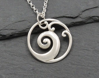 Silver Wave Pendant Necklace for Women, Surfer Jewelry Gift Ideas for Her, Ocean Jewelry