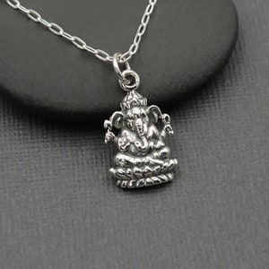 Tiny Ganesh elephant necklace in sterling silver for women, Goddess Hindu small charm jewelry