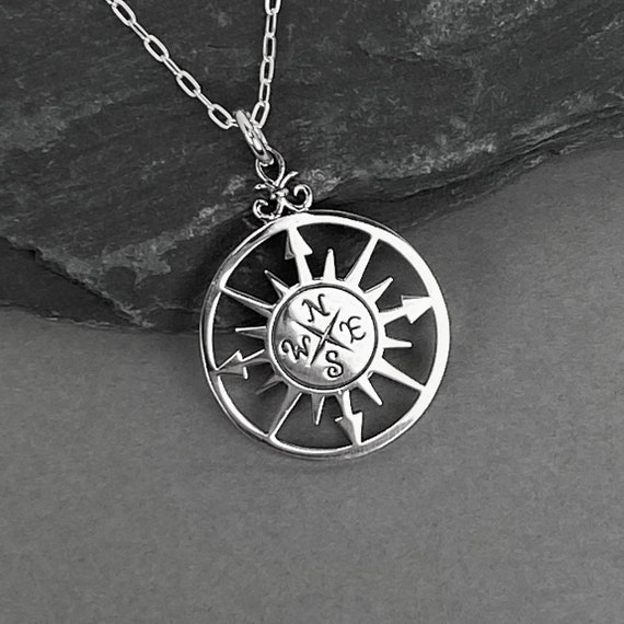 Compass Rose Necklace in Sterling Silver for Women Compass Pendant Etsy UK