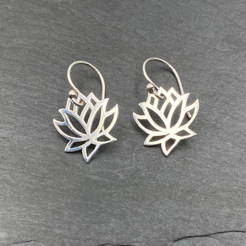 Silver Dangle Earrings for Women, Lotus Earrings, Flower Yoga Jewelry Gifts image 5