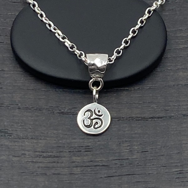 Om Necklace for Women Silver, Dainty Buddhist Jewelry Gifts for Her, Yoga Teacher Gifts, Tiny Om Pendant