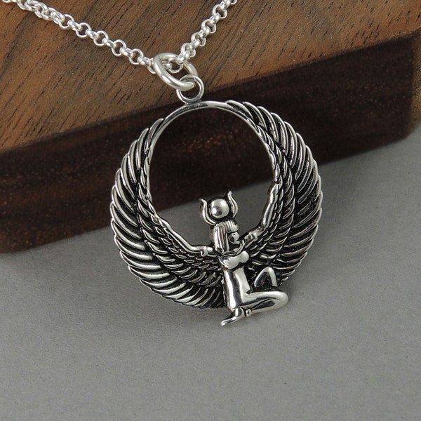 Silver Isis Pendant Necklace Ancient Egypt Symbols, Goddess of Fertility Jewelry for Women