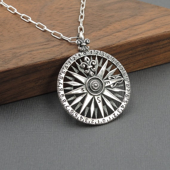 Compass Necklace 925 Sterling Silver Compass Necklace Etsy