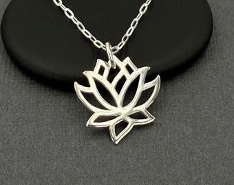 Sterling Silver Small Lotus Flower Charm Necklace, Mindfulness Yoga Jewelry Gift