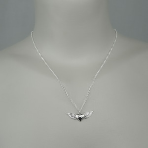 Heart With Wings Necklace, Silver Winged Heart Necklace, Angel Wing Jewelry Gift image 3