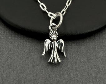Sterling Silver Tiny Angel Charm Necklace, Memorial Jewelry Gift