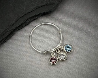 Crystal Dangle Charm Ring, 925 Sterling Silver, Adjustable Fidget Ring