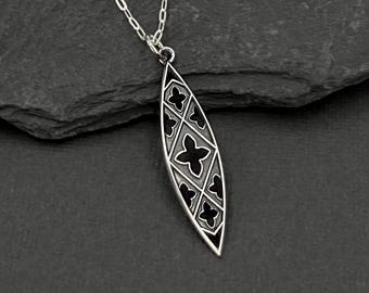 Sterling Silver Cathedral Oval Marquis Pendant Necklace, Gothic Jewelry Gift