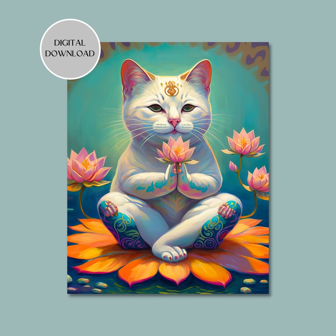 Yoga Cat Wall Art Printable Digital Download Cats Colorful - Etsy