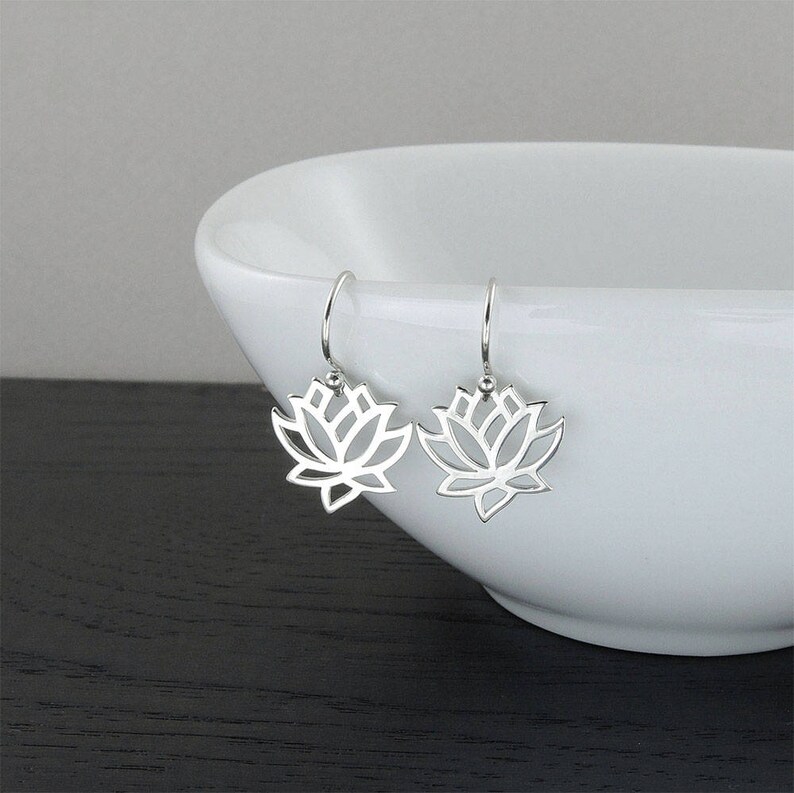 Silver Dangle Earrings for Women, Lotus Earrings, Flower Yoga Jewelry Gifts image 2