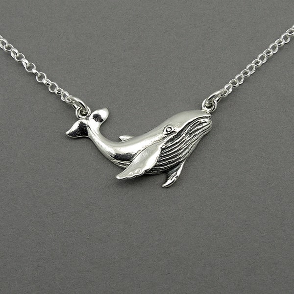 Silver Humpback Whale Necklace for Women, Girls, Whale Tail Ocean Marine Life Whale Lover Jewelry Gifts for Her