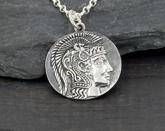 Sterling Silver Athena Goddess Coin Pendant Necklace: Ancient Greek Mythology Gifts