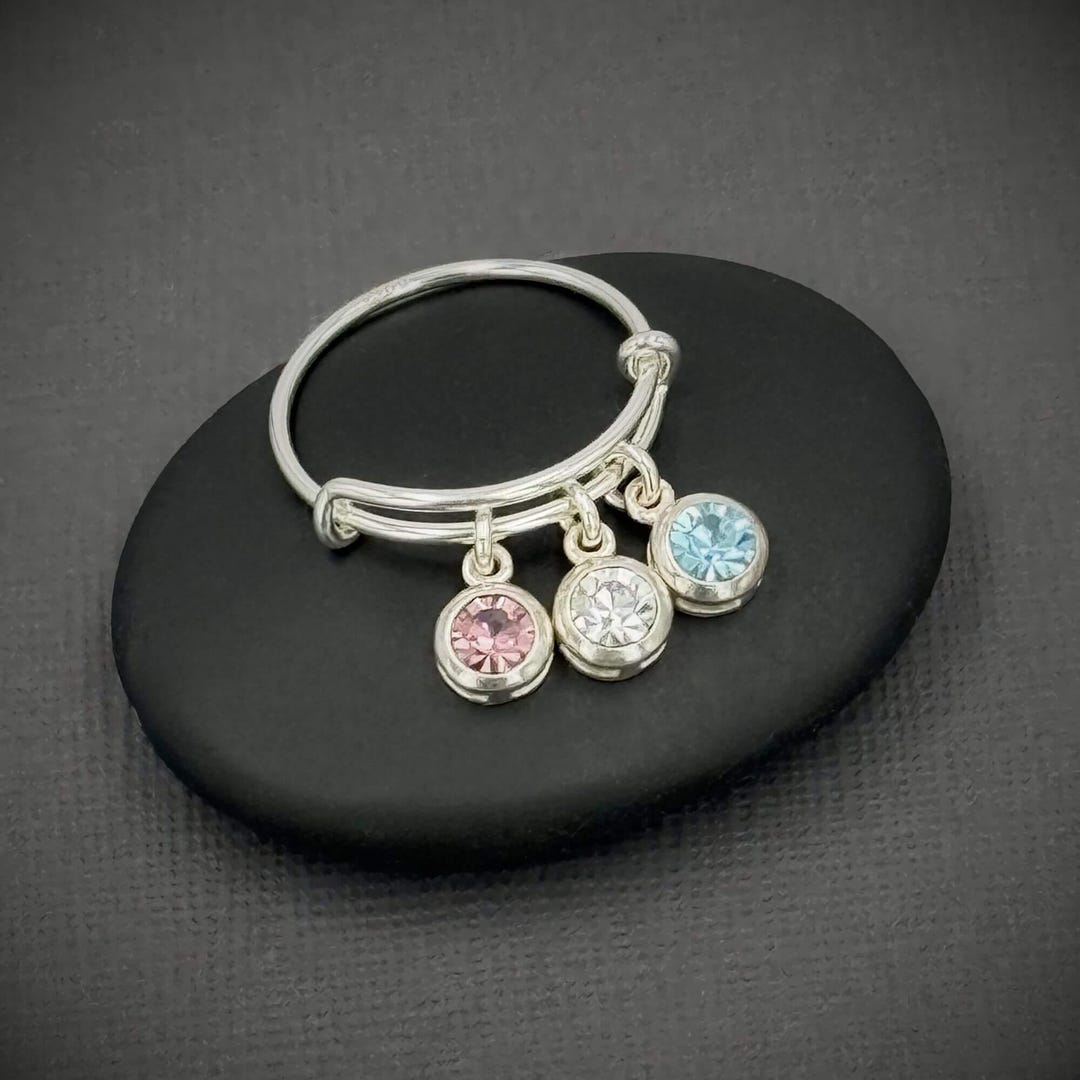 Crystal Dangle Charm Ring, 925 Sterling Silver, Adjustable Fidget Ring ...