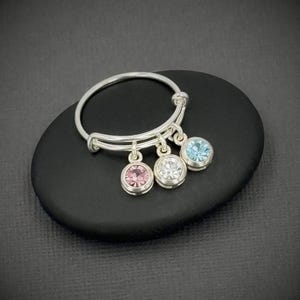 Crystal Dangle Charm Ring, 925 Sterling Silver, Adjustable Fidget Ring