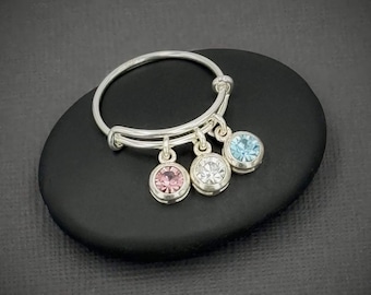 Crystal Dangle Charm Ring, 925 Sterling Silver, Adjustable Fidget Ring