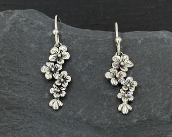 Sterling Silver Cherry Blossom Flower Earrings for Women, Dangle Drops: Floral Jewelry Gifts