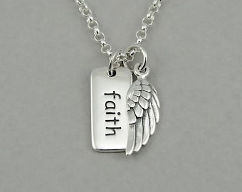 Sterling Silver Faith Jewelry Christian Gifts for Girls, Women, Faith and Angel Wing Pendant Necklaces