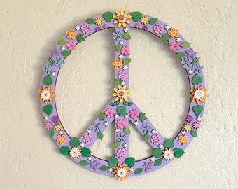 Peace Sign Symbol 12" Wreath Wood Handpainted Original